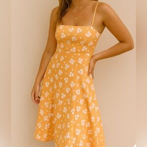 Vintage‎ 90s/Y2K Helen Wang Cotton Floral Spaghetti Strap Midi Yellow Dress Sz 8